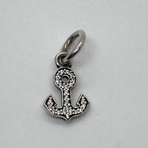 Pandora Sterling Silver & Pave Cz Stone Nautical Anchor Charm / Retired